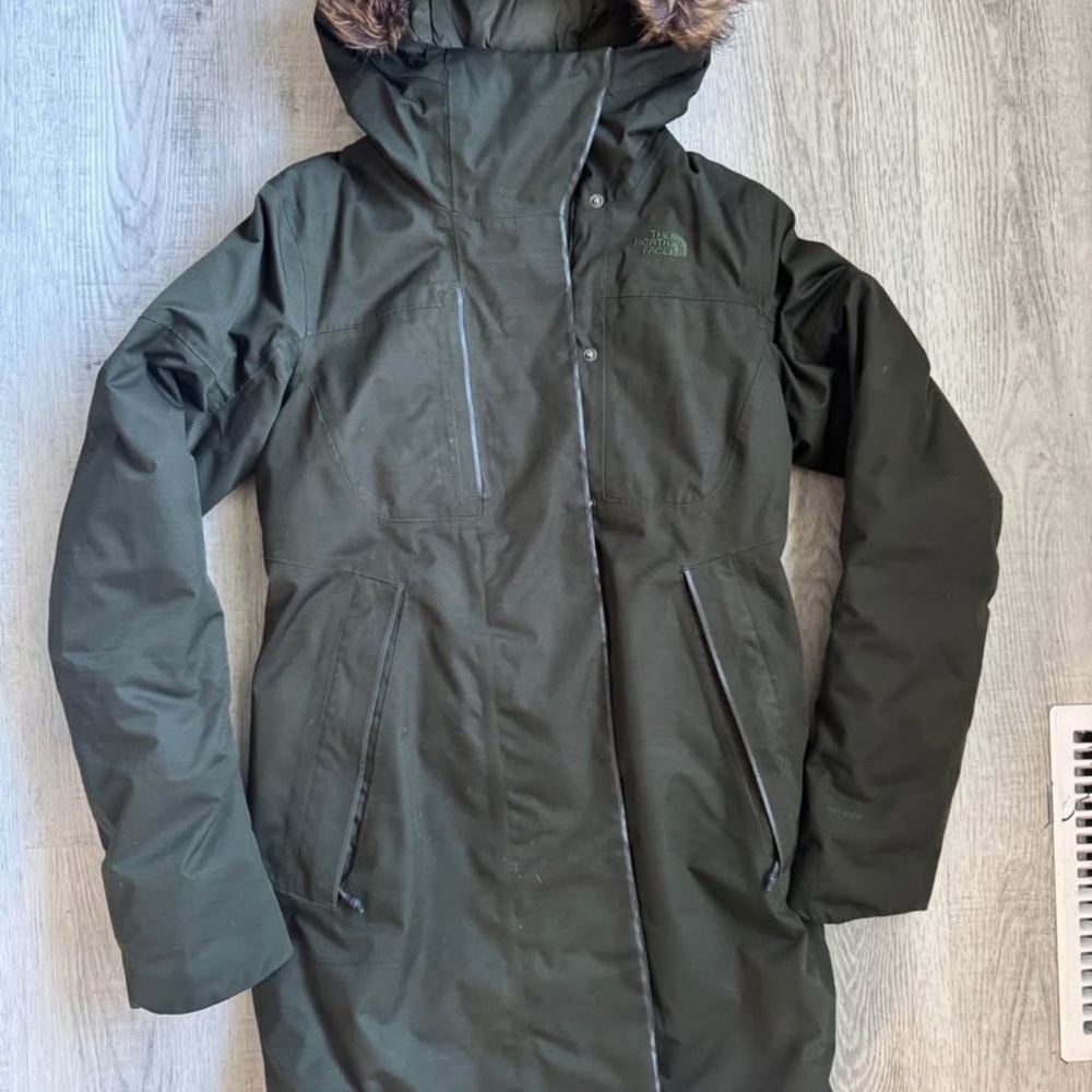 The North Face Olive Green Parka with Faux Fur Hood - Picture 10 of 11